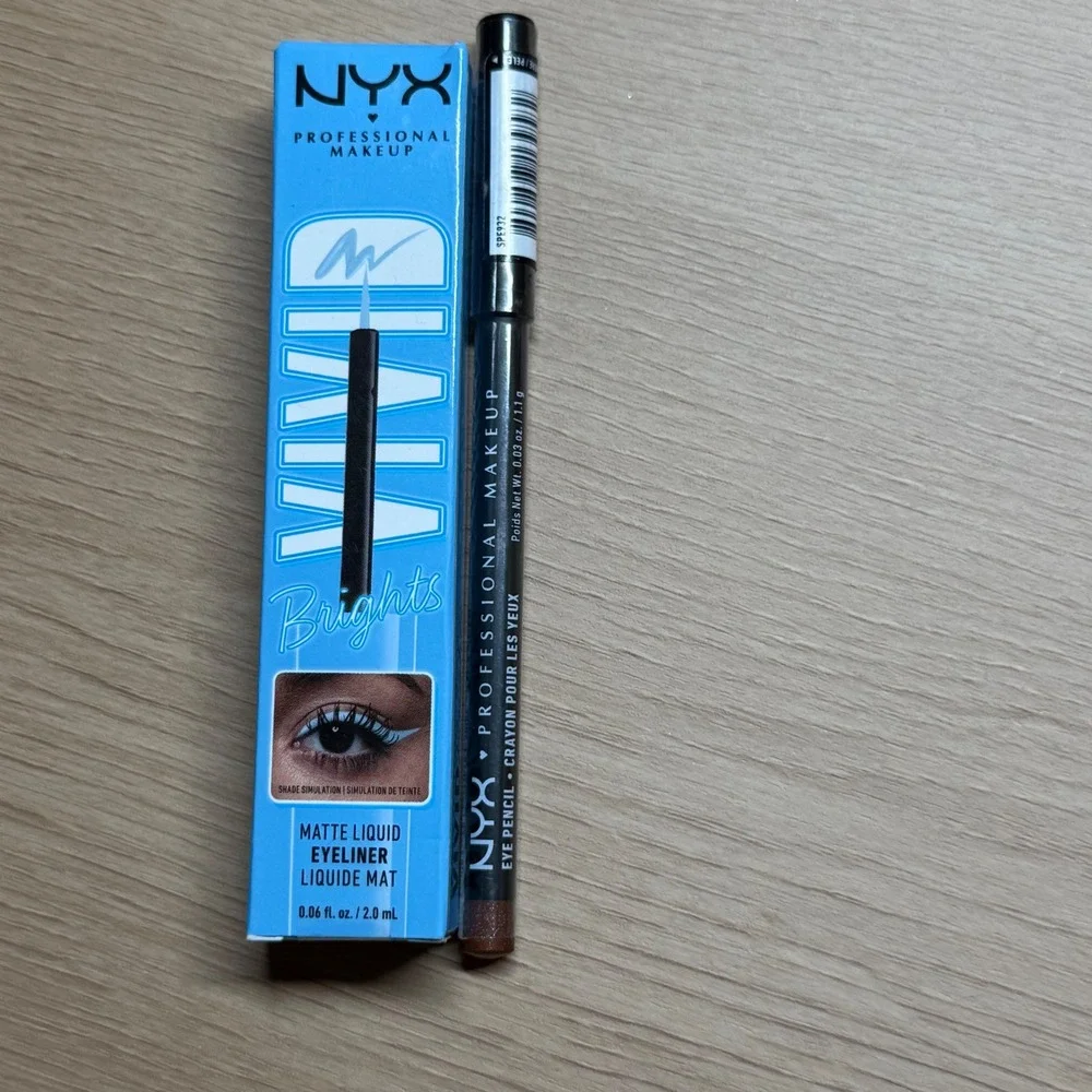 NYX Vivid Brights Liquid Eyeliner Blue Thang & Slim Eye Pencil Bronze‎ NIB